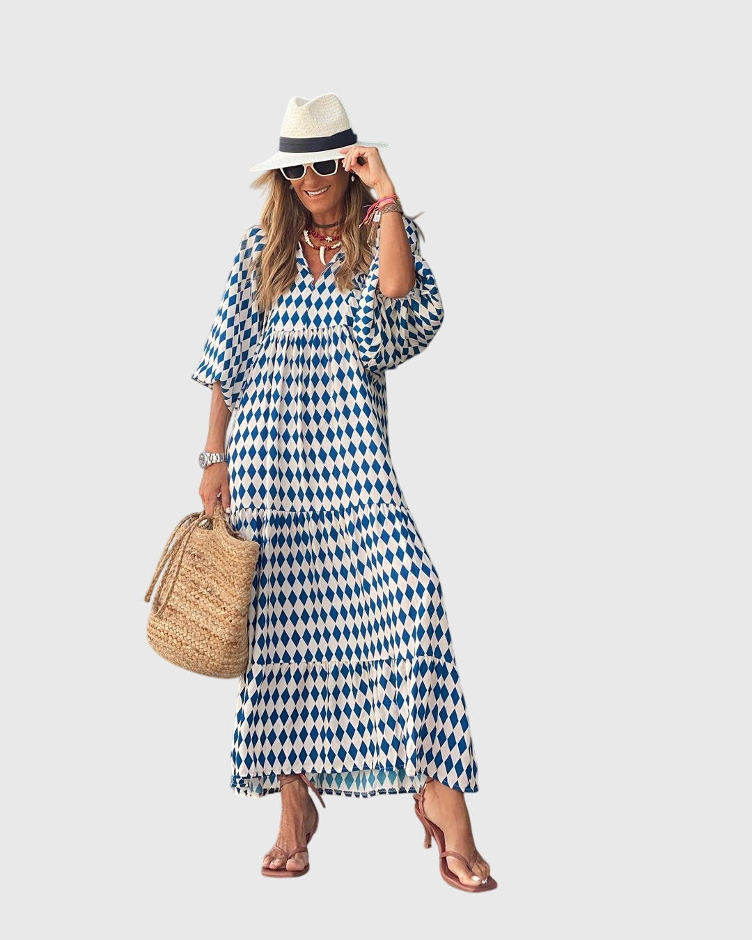 Evarisse | Boho Printed Maxi Dress with Puff Sleeves