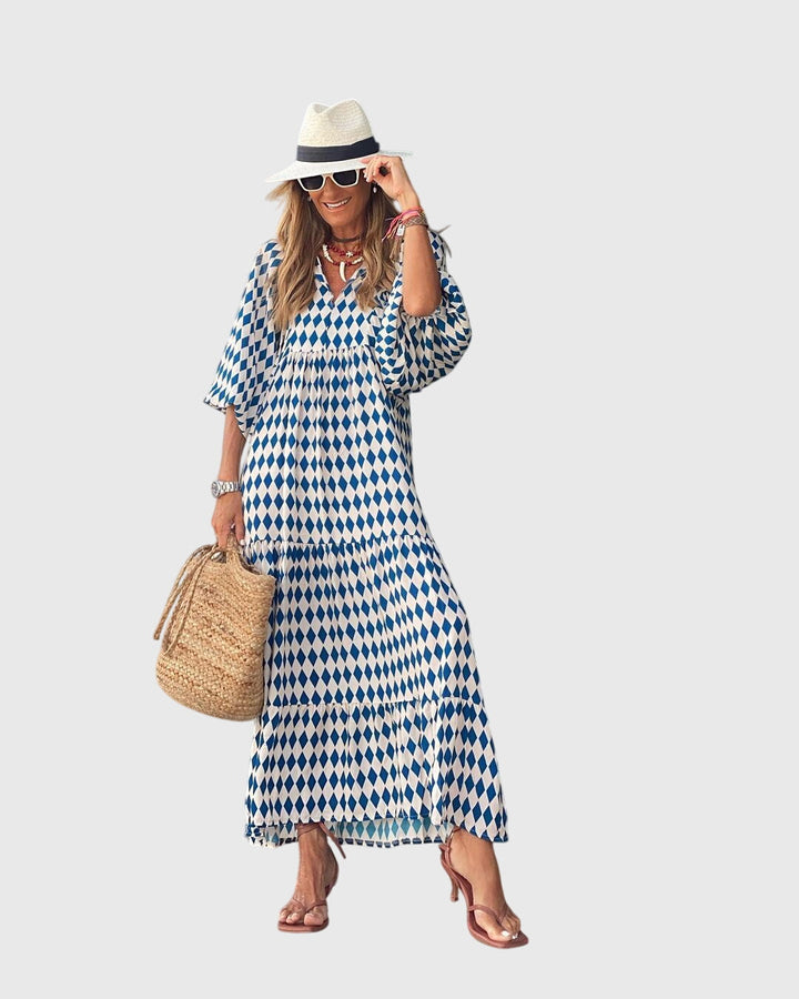 Evarisse | Boho Printed Maxi Dress with Puff Sleeves
