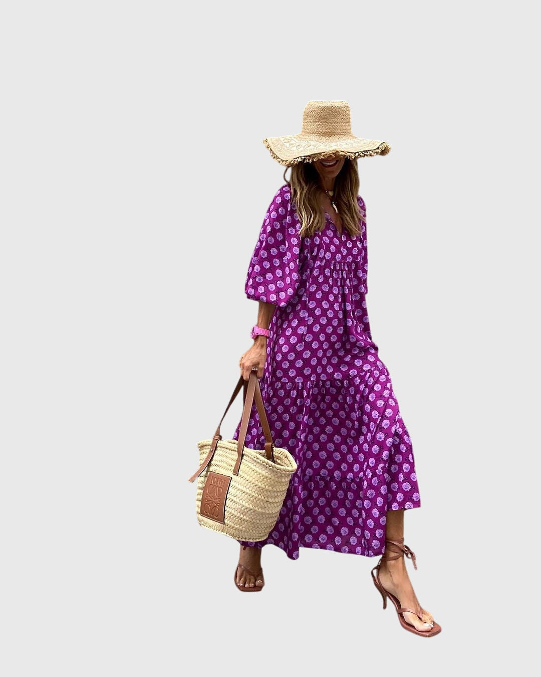 Evarisse | Boho Printed Maxi Dress with Puff Sleeves