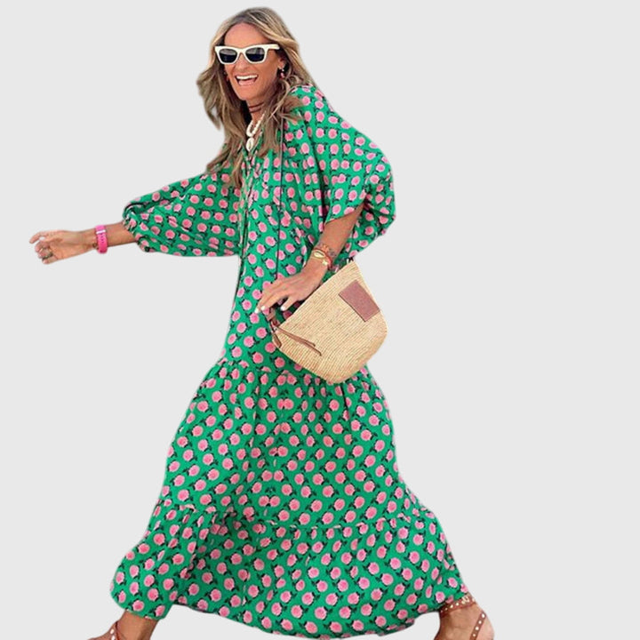 Evarisse | Boho Printed Maxi Dress with Puff Sleeves