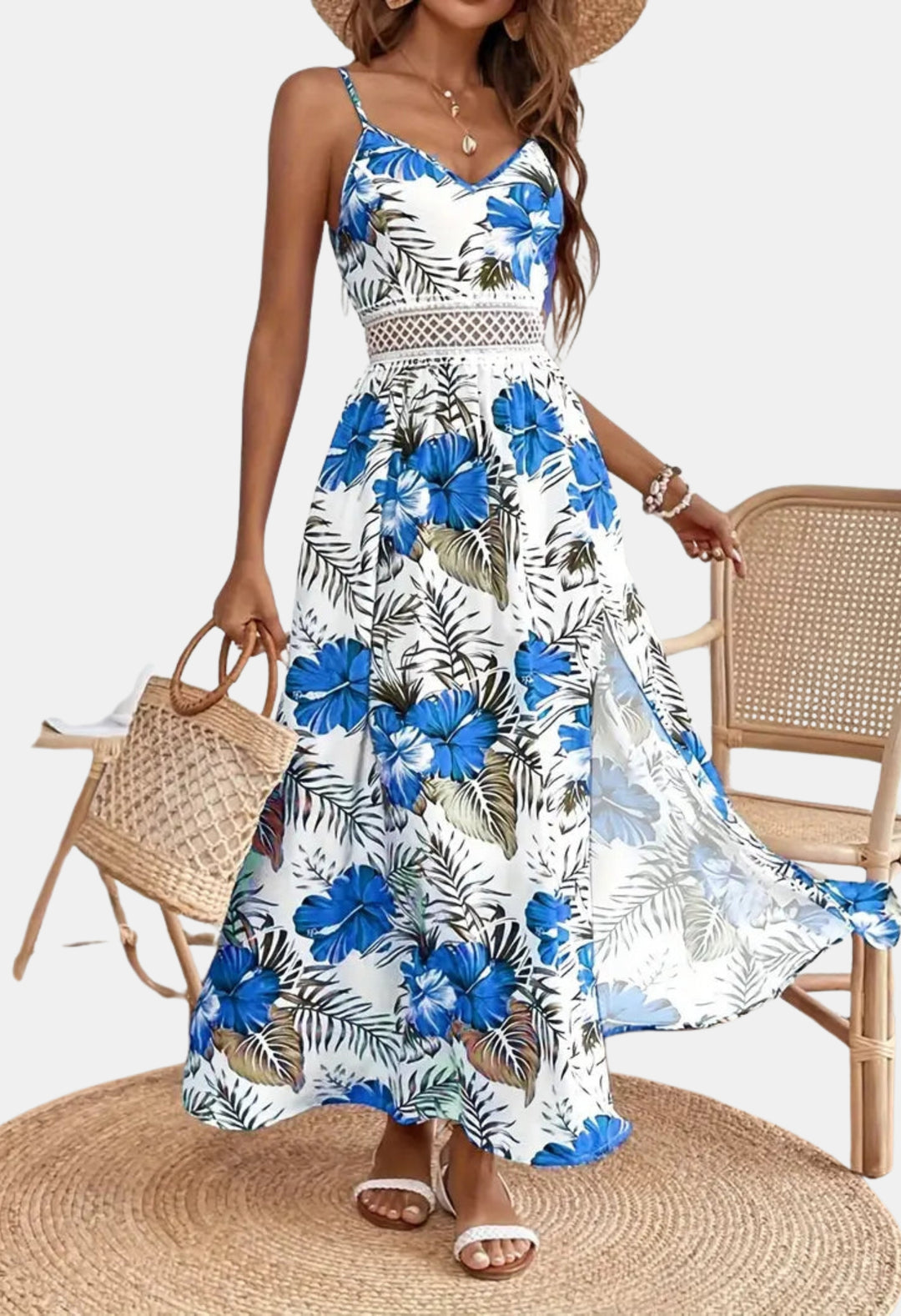 Evarzella | Wedding Guest Floral Midi Dress with Lace Waist