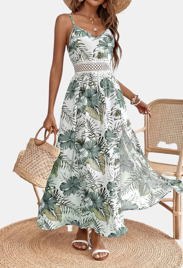 Evarzella | Wedding Guest Floral Midi Dress with Lace Waist