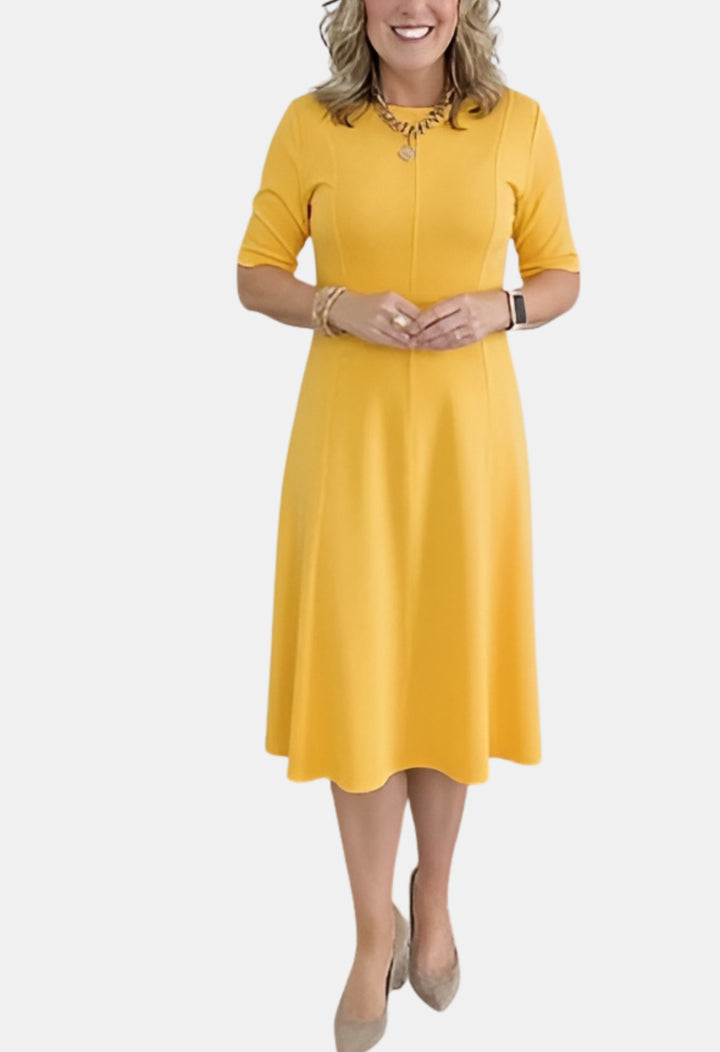 Evorina | Classic A-Line Midi Dress with Short Sleeves