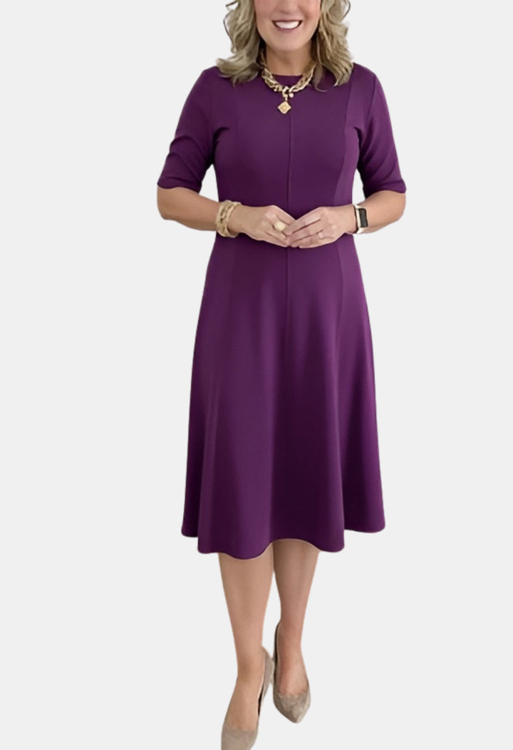Evorina | Classic A-Line Midi Dress with Short Sleeves