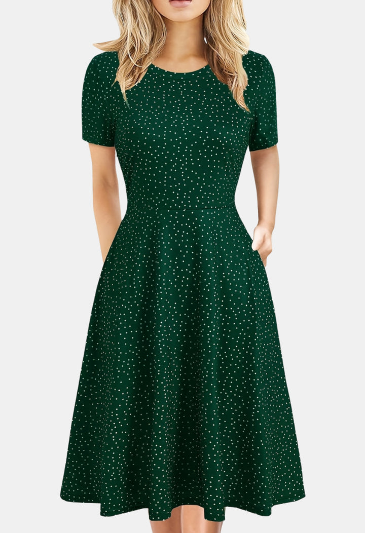 Evorina | Classic A-Line Midi Dress with Short Sleeves