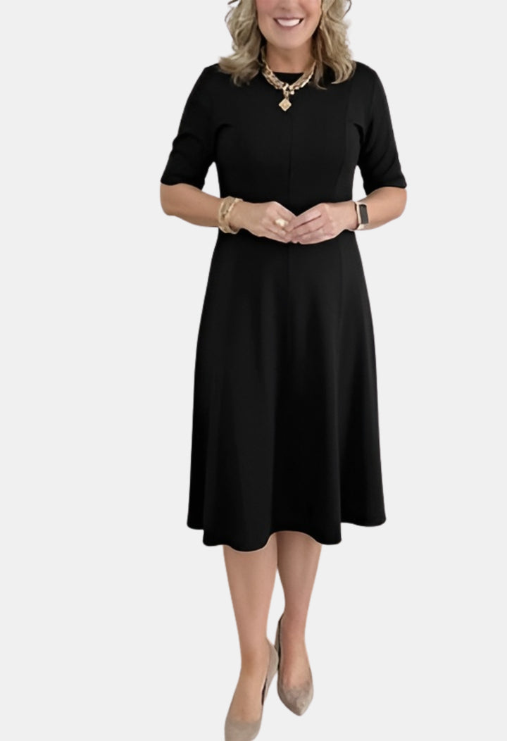 Evorina | Classic A-Line Midi Dress with Short Sleeves