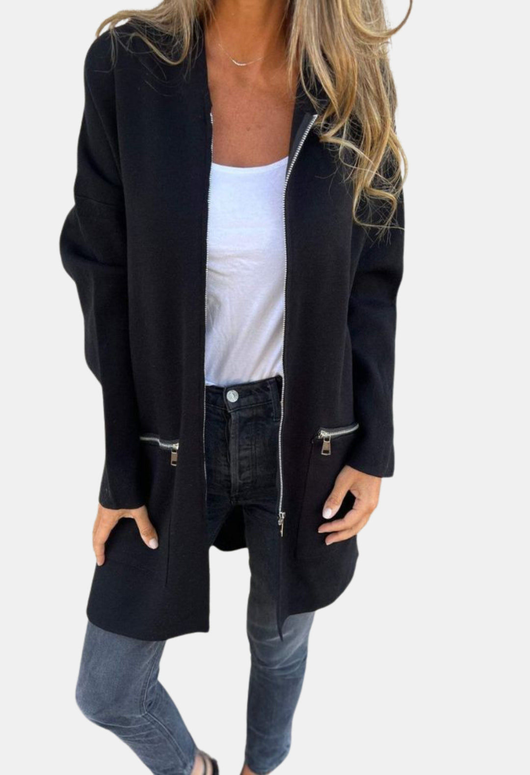 Fallon | Long Hooded Cardigan with Zip Front