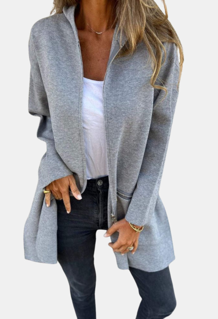 Fallon | Long Hooded Cardigan with Zip Front