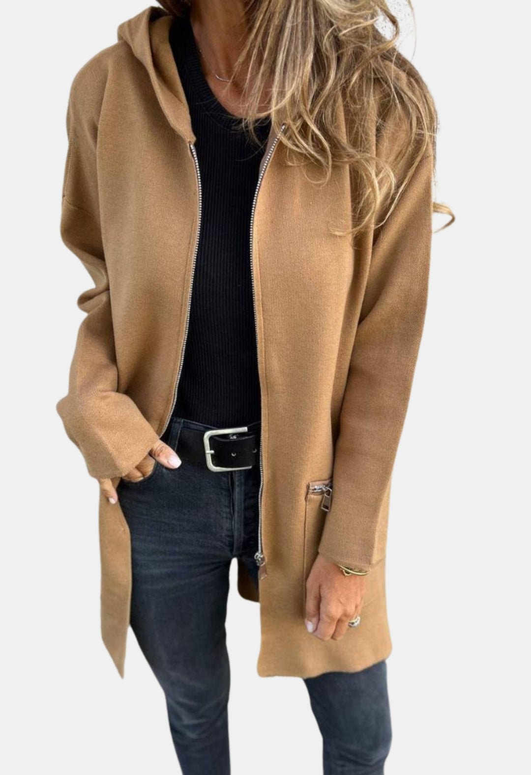 Fallon | Long Hooded Cardigan with Zip Front