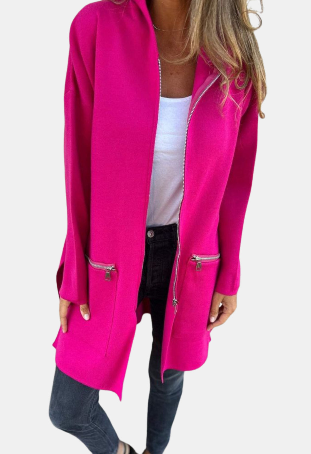 Fallon | Long Hooded Cardigan with Zip Front