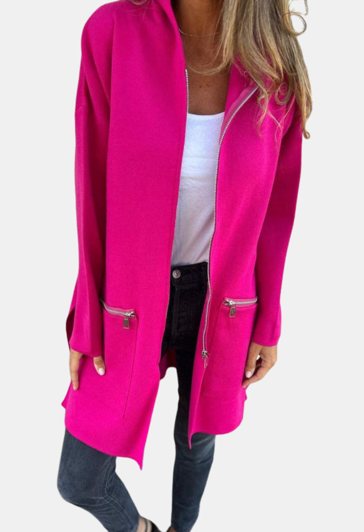 Fallon | Long Hooded Cardigan with Zip Front