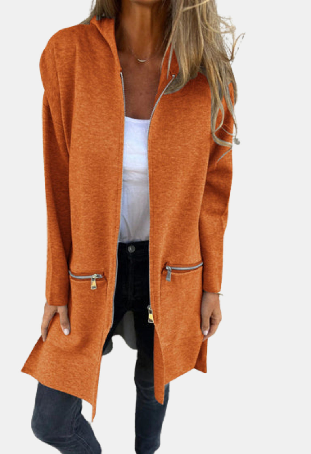 Fallon | Long Hooded Cardigan with Zip Front