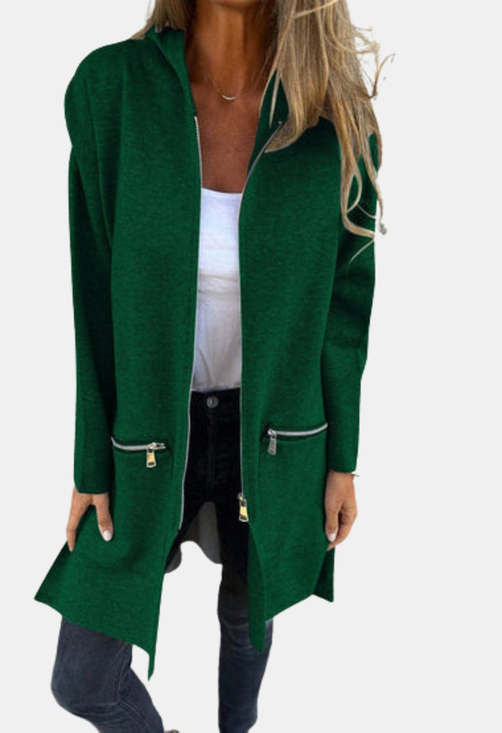 Fallon | Long Hooded Cardigan with Zip Front