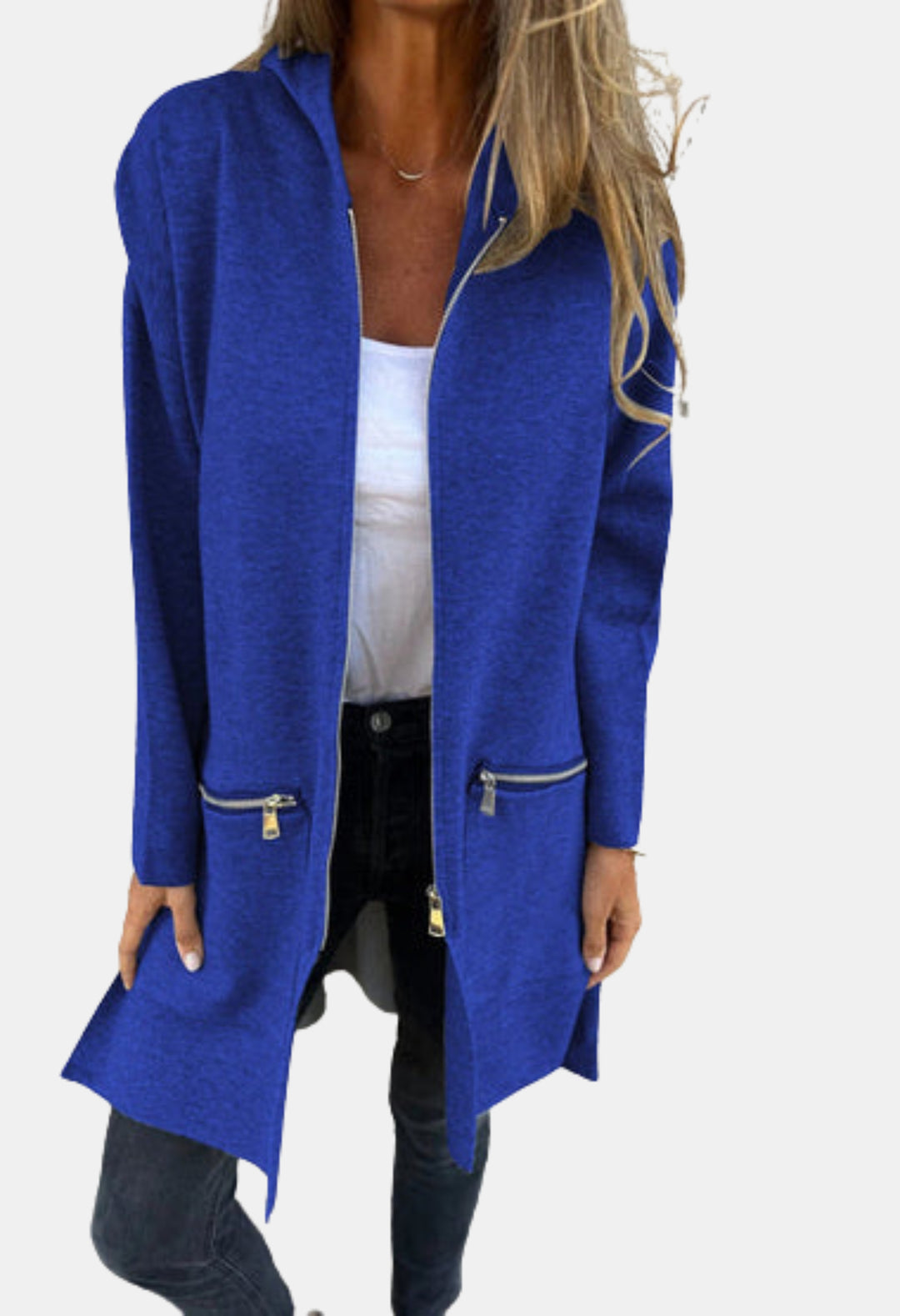 Fallon | Long Hooded Cardigan with Zip Front