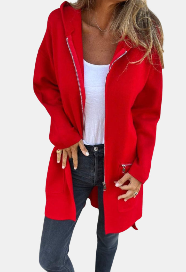 Fallon | Long Hooded Cardigan with Zip Front