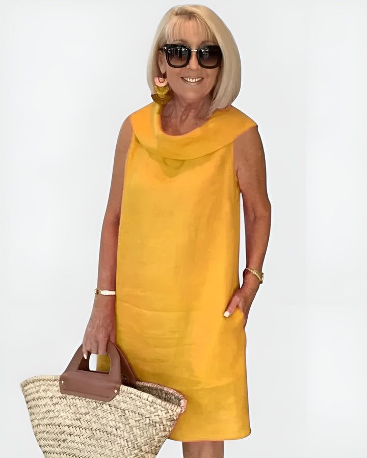 Falyssa | Classic Sleeveless Shift Dress with Draped Neckline