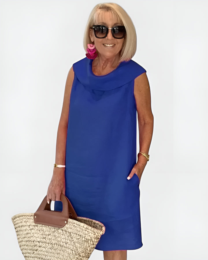 Falyssa | Classic Sleeveless Shift Dress with Draped Neckline