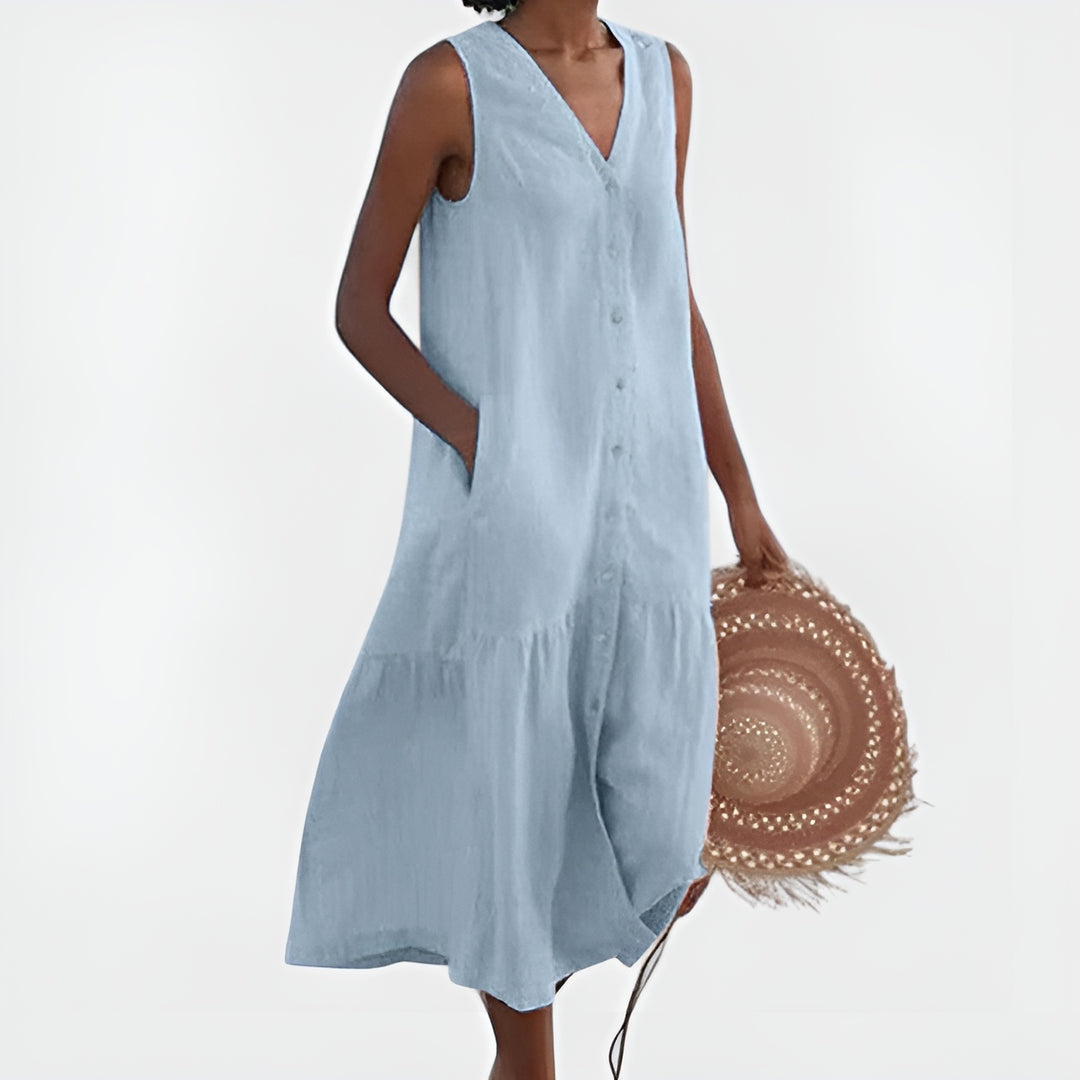 Faryna | Classic Sleeveless Button Front Midi Dress