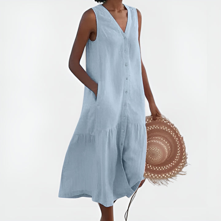 Faryna | Classic Sleeveless Button Front Midi Dress