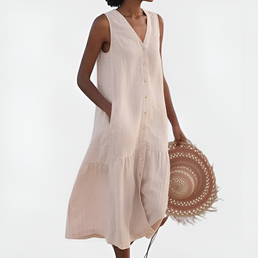 Faryna | Classic Sleeveless Button Front Midi Dress