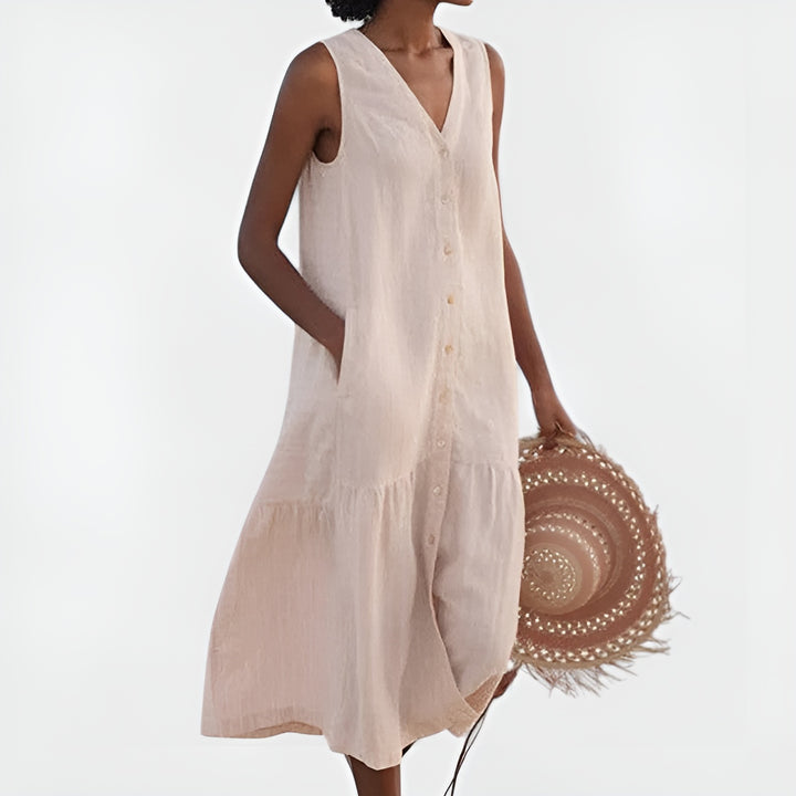 Faryna | Classic Sleeveless Button Front Midi Dress