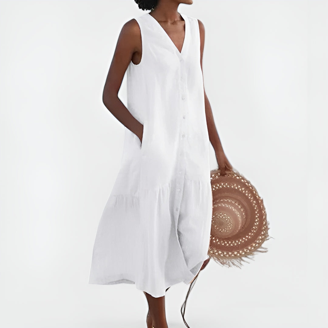Faryna | Classic Sleeveless Button Front Midi Dress