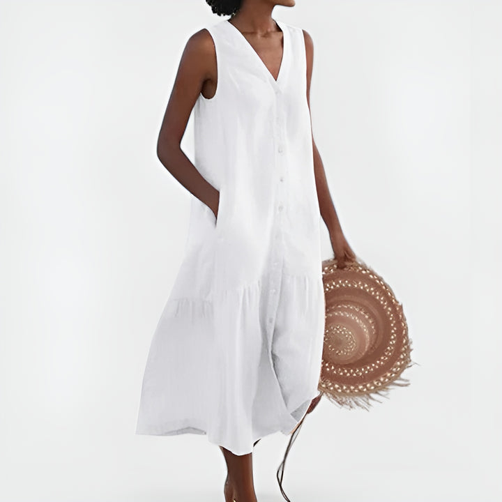 Faryna | Classic Sleeveless Button Front Midi Dress