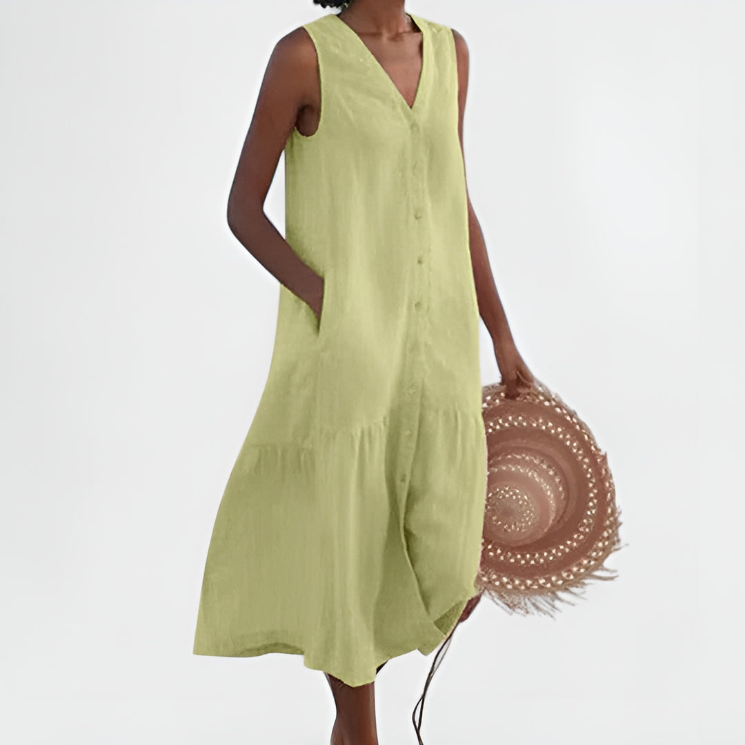 Faryna | Classic Sleeveless Button Front Midi Dress