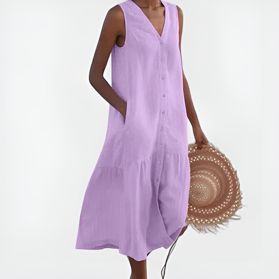 Faryna | Classic Sleeveless Button Front Midi Dress