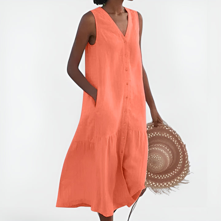 Faryna | Classic Sleeveless Button Front Midi Dress
