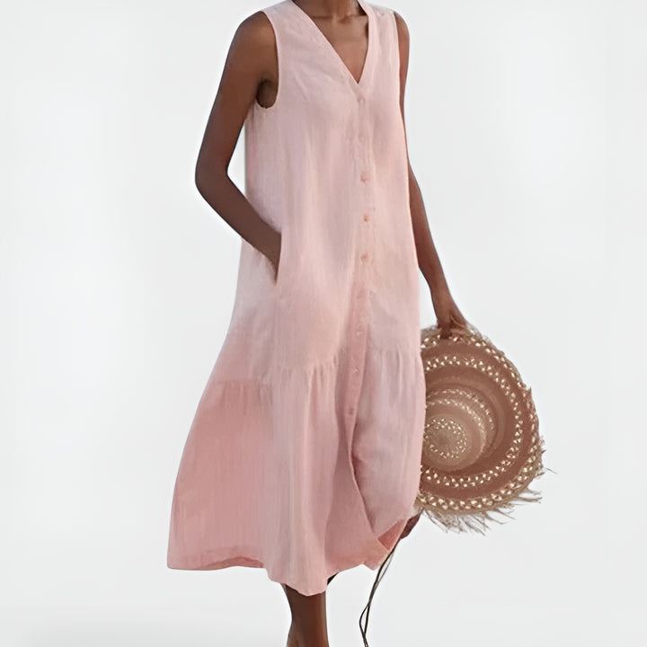 Faryna | Classic Sleeveless Button Front Midi Dress