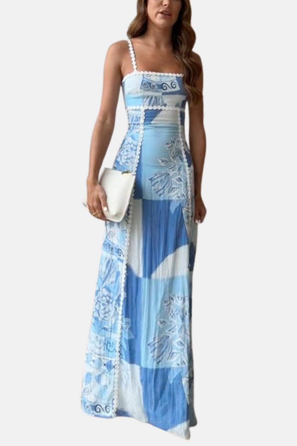 Faryzendra | Wedding Guest Printed Maxi Dress with Spaghetti Straps