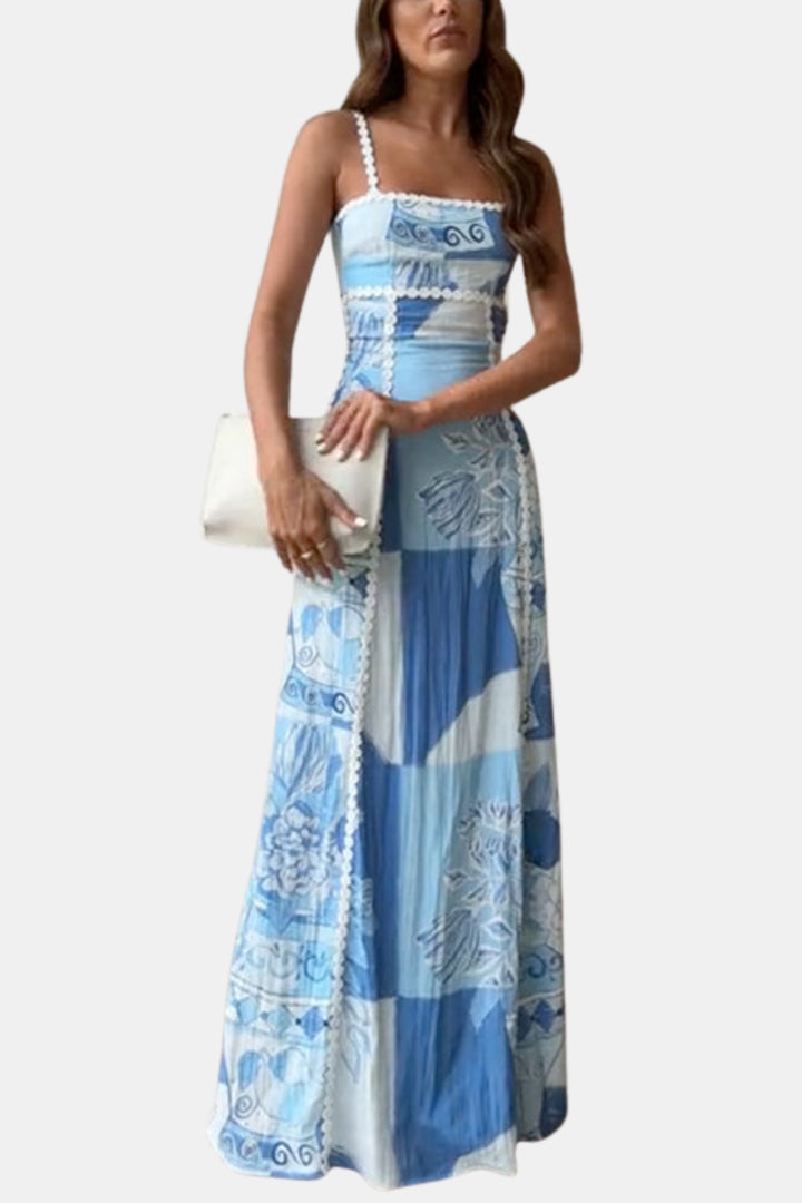 Faryzendra | Wedding Guest Printed Maxi Dress with Spaghetti Straps