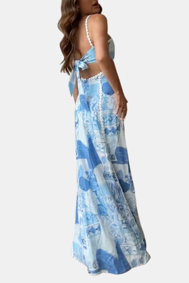 Faryzendra | Wedding Guest Printed Maxi Dress with Spaghetti Straps