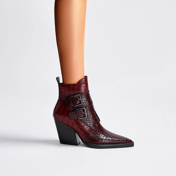 Fawnia | Croc Embossed Ankle Boots with Buckle Detail