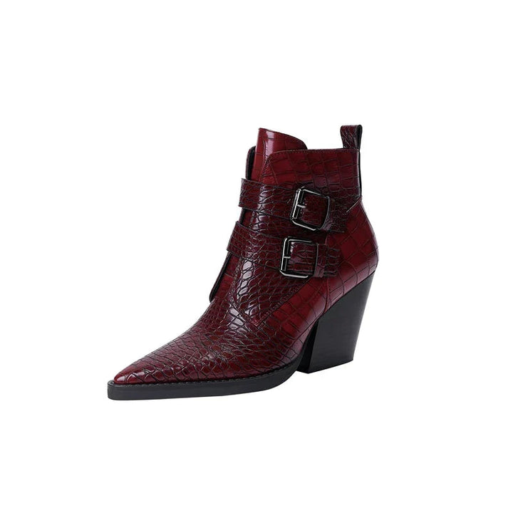 Fawnia | Croc Embossed Ankle Boots with Buckle Detail