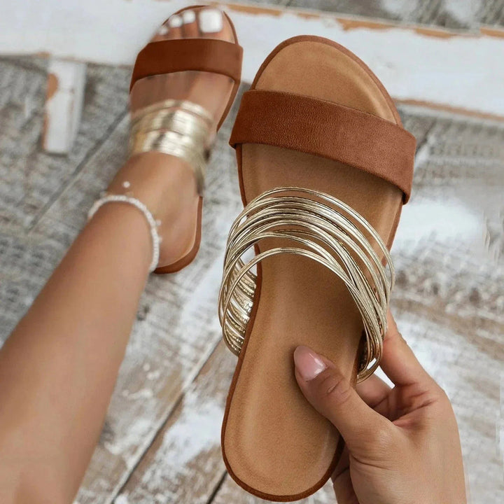 Felecia | Slide Sandals with Metallic Strap Detail