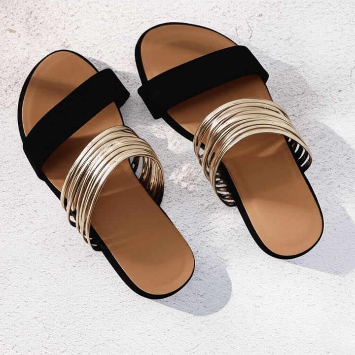 Felecia | Slide Sandals with Metallic Strap Detail