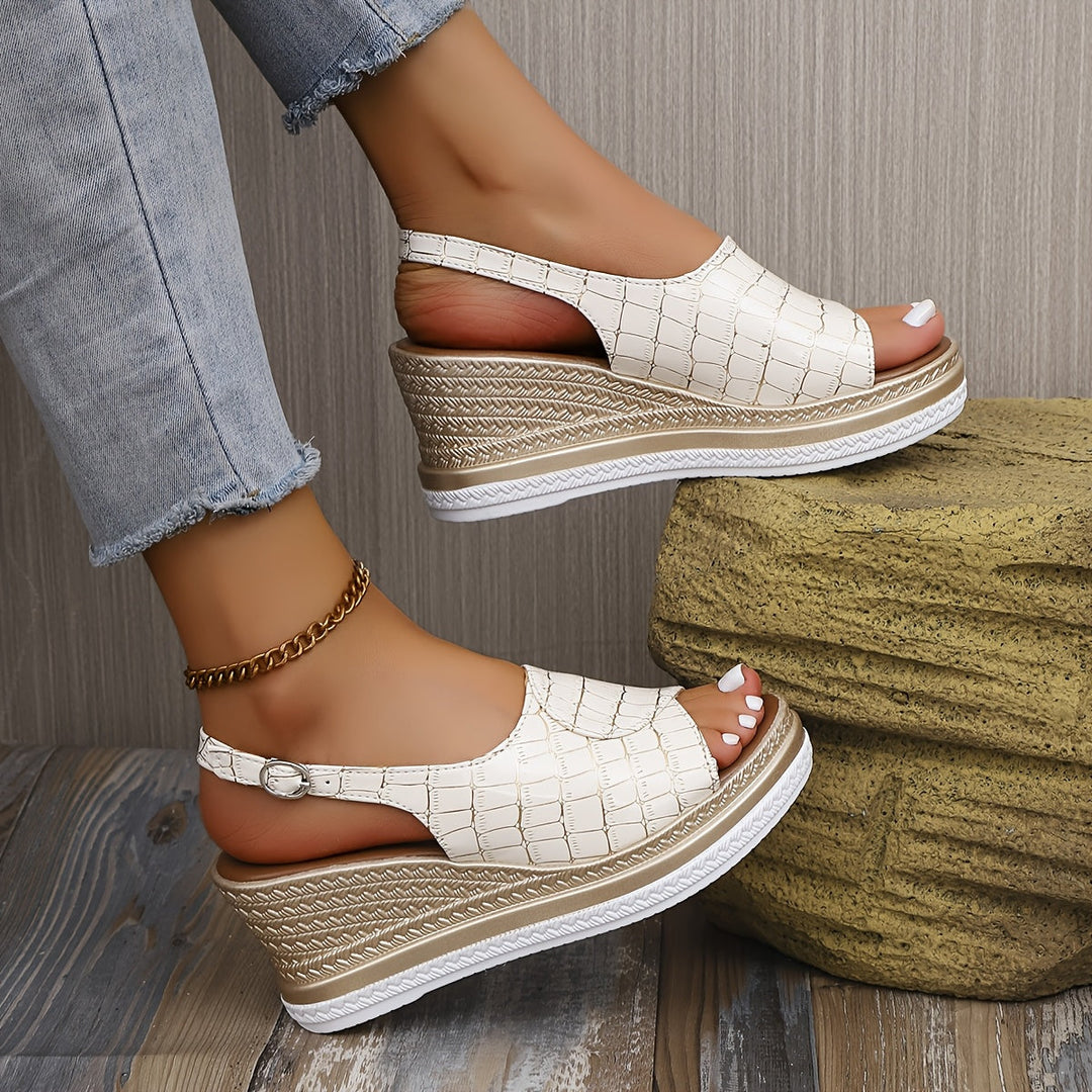 Fenella | Textured Wedge Sandals with Slingback Strap