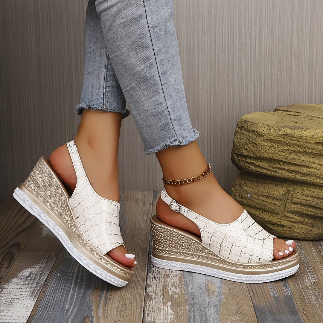 Fenella | Textured Wedge Sandals with Slingback Strap