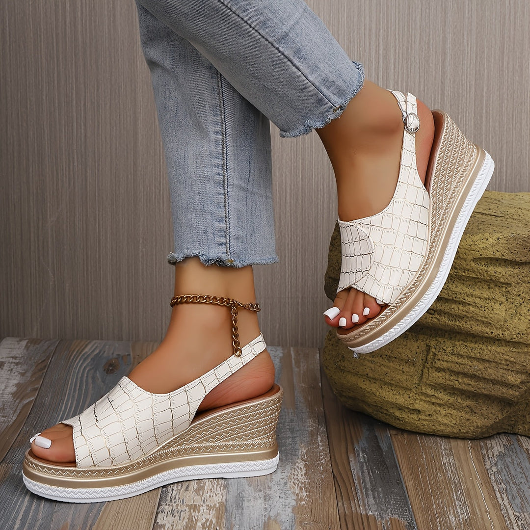 Fenella | Textured Wedge Sandals with Slingback Strap