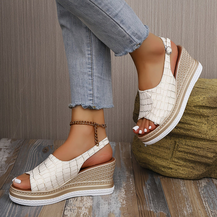 Fenella | Textured Wedge Sandals with Slingback Strap