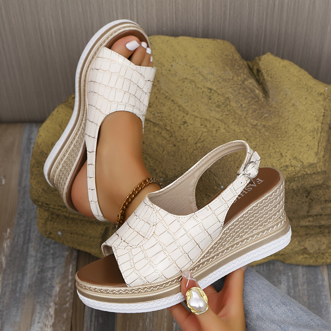 Fenella | Textured Wedge Sandals with Slingback Strap