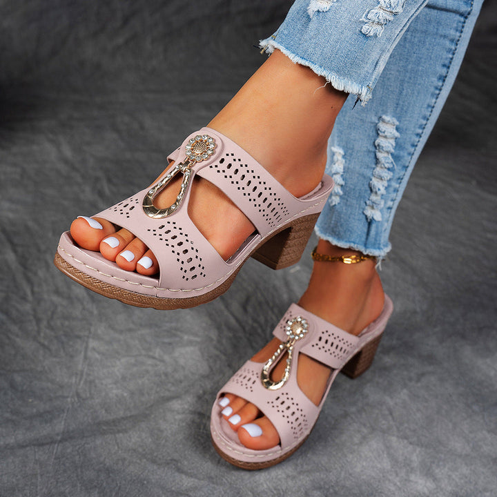 Finley | Rhinestone Accent Block Heel Sandals