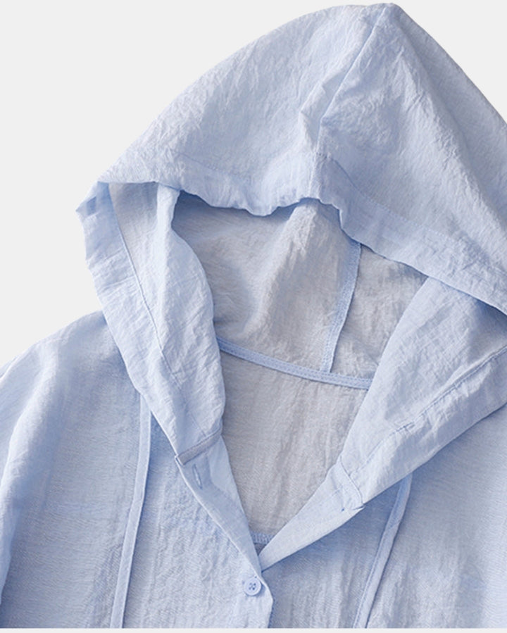 Finora | Hooded Button Front Shirt with Long Sleeves