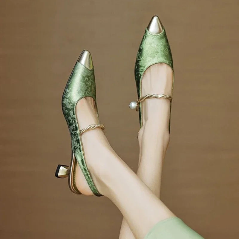 Fleur | Pearl Strap Slingback Heels