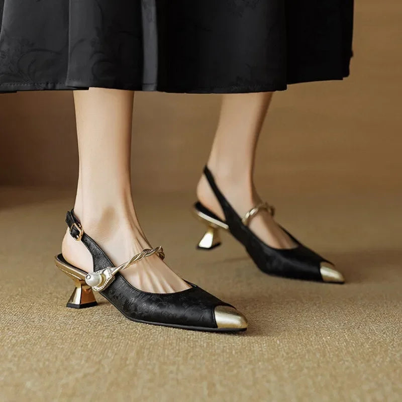 Fleur | Pearl Strap Slingback Heels