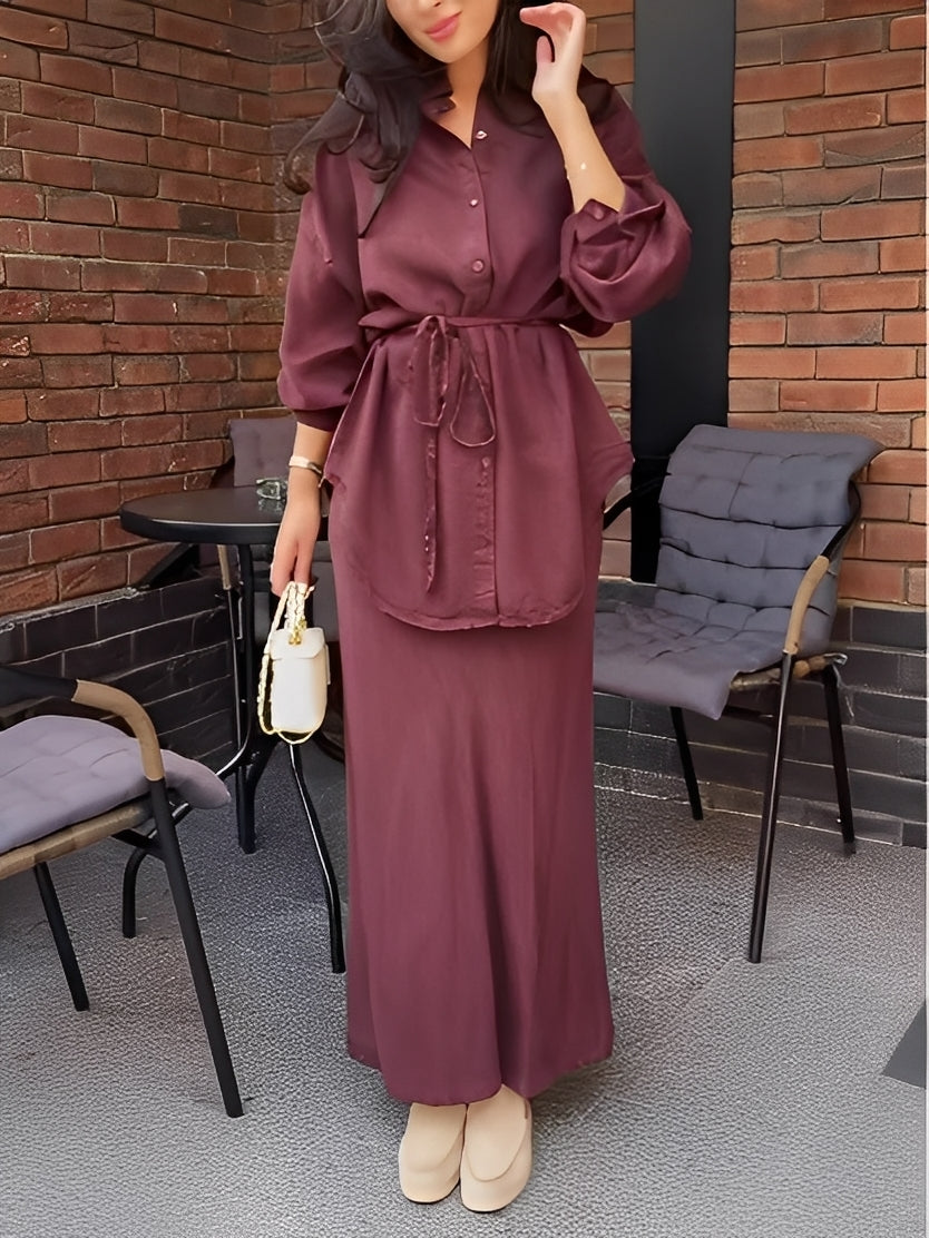 Florence | Button-Up Shirt and Midi Skirt Set