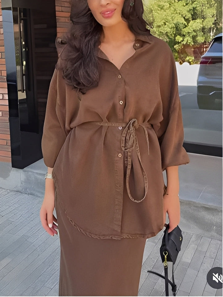 Florence | Button-Up Shirt and Midi Skirt Set