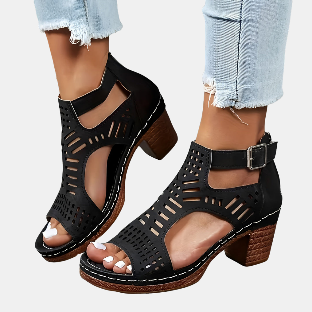Floretta | Chic Cutout Block Heel Sandals